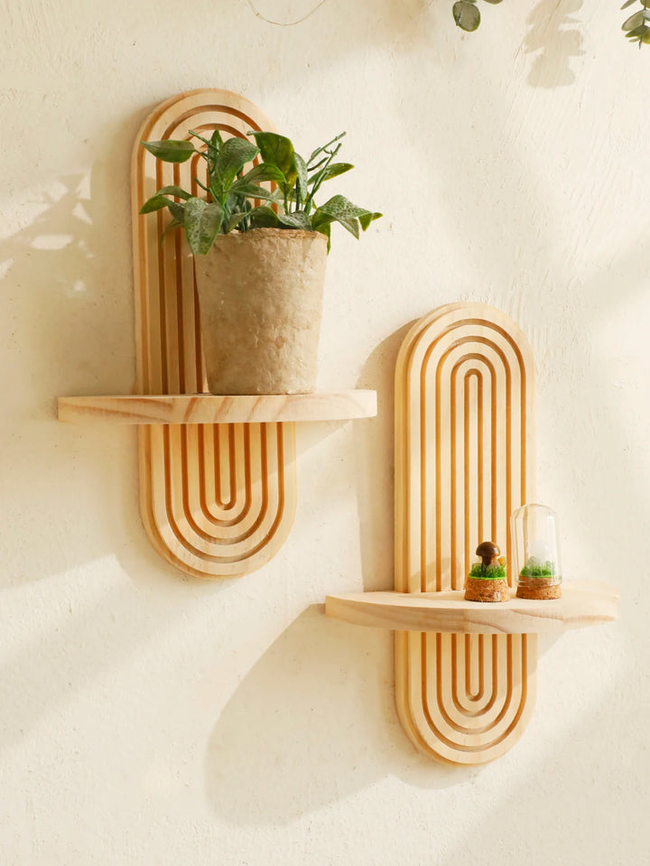 1Pc Boho Style Wooden Wall Shelves