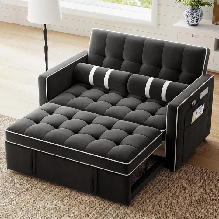 3-in-1 Sofa Bed with USB Charging, Pull Out Couch, Storage Pockets & Adjustable Backrest, Easy Conversion, Couch for Living Room